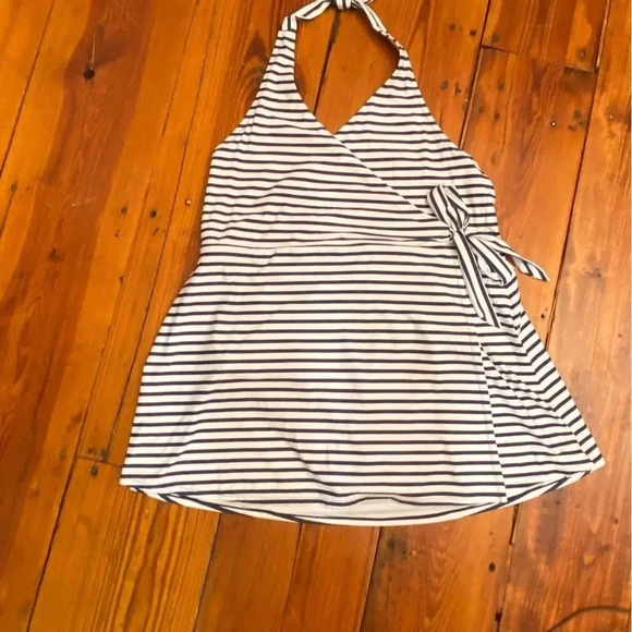 J Crew Halter Wrap Navy &White stripe Swim Dress Swimsuit Size 20 Beach Boat Sun - Picture 12 of 16